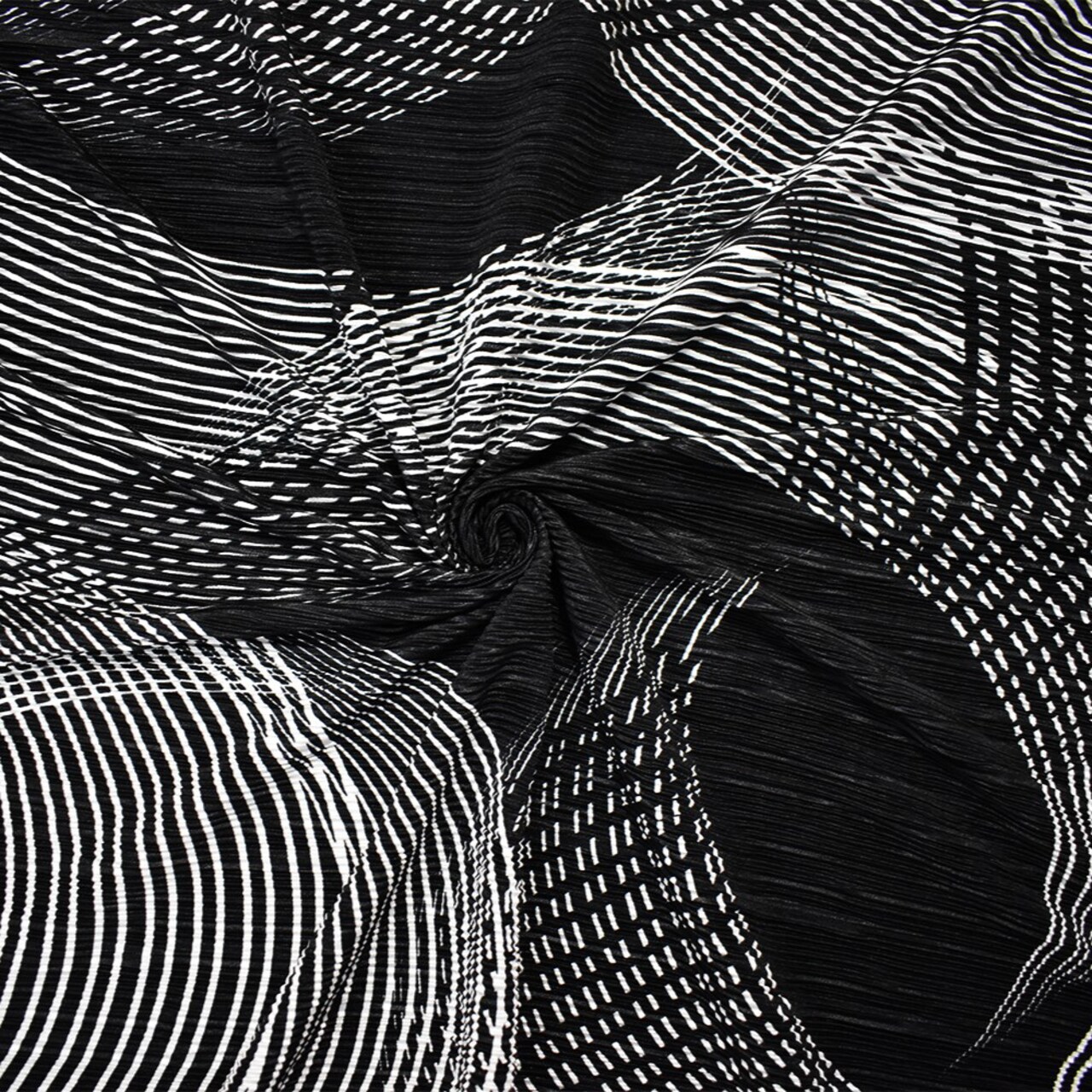 Black-White Poly Stretch Spandex Abstract Print Pleat Interlock Knit Fabric By the Yard